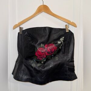Vintage - Newport News Black Leather Top with Peonies